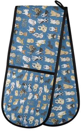 Double Oven Gloves Heat Resistant Cute Dog Puppy Double Oven Mitts Pot Holder Heat Protection Oven Gloves for Home Kitchen Baking Cooking BBQ Microwave