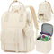 ROSEGIN 25L Dual-Use Wickeltasche Rucksack, Milchpumpen Tasche mit Kühltasche, Passend für Momcozy, Philips, Medela, Geeignet für 15,6 Laptop, 15 Fächer, Kinderwagengurte, Schnullerhalter,Weiß