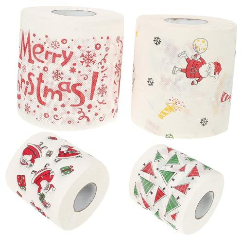 COLLBATH 4 Rollen Weihnachts Toilettenpapier Mit Mustern Dekoratives Badezimmer Tissue Papierrolle Für Feiern