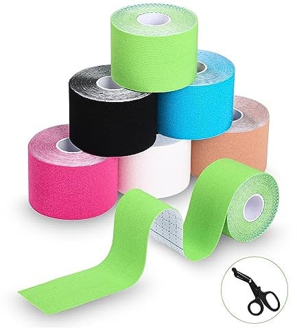 TIDEVAN 6 Rollen Tape Sport (5m x 5cm) Kinesiotapes Hautfreundliche Tapes Kinesiologie Tape mit Spezielle Schere, Wasserfeste Kinesiotape für Knie, Schulter und Ellenbogen, Muskelstraffende Bänder