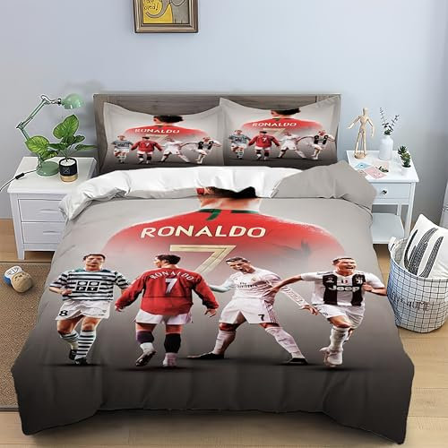 Rcxnm Kinder Fußball Star Bettwäsche Set, Polyester, 135x200cm Bettwäsche, 80x80cm Kissen