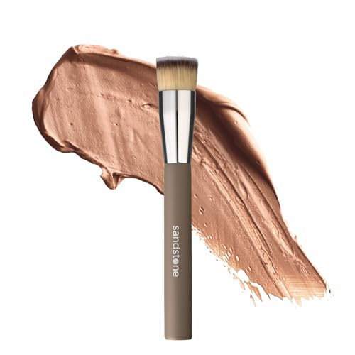 Sandstone Soft Collection Make-up-Pinsel – Professioneller Foundation-Pinsel mit flacher Oberseite zum Auftragen und Verblenden von flüssiger Foundation. Ultraweiche Borsten und einfach zu handhaben.