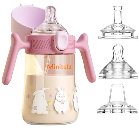 nohlerlife Baby Sippy Cup 240ml, Weighted Straw Non Spill Cup for Months 6+, Toddlers Straw Cup with Handles, Spill-Proof, Leak-Proof with 3 Types Soft Silicone Spout, BPA Free (Purple)