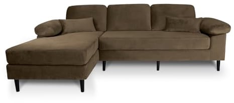 SAMIRA Divano angolare 3 posti con chaise longue sinistra mod. Washington (Velluto, Marrone)