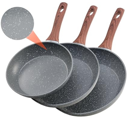 VEVOR Frying Pan Skillet, Aluminum Egg Fry Pans, 3 Piece, Nonsitck Ceramic Heavy-Duty Skillets with Heat-Resistant Handle, Chef's Cookware (250, 280, 325 mm, Maifan Stone Coating)