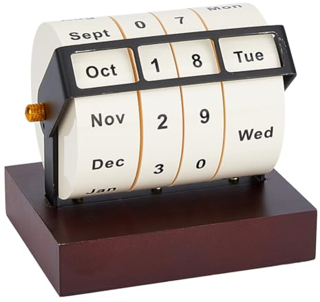 DICOSMETIC Ewiger Drehkalender aus Holz für Schreibtisch Büro Zuhause | Manuell einstellbar,Kreatives Geschenk,Bunt,11,9×9,4×10,7cm,Schreibtischdeko
