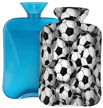 Mexpekil Hot Water Bottle with Soft Flannel Cover 2L Large Hot Water Bag for Pain Relief, Warm Hands, Feet & Body Ideal Gifts for Adults Kids (Football Skin)