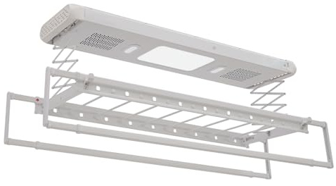 Shalmidor Elektrischer Wäscheständer 125x31x7 cm, Wäscheständer Decke mit Ventilator, Fernbedienung Wäschespinne mit Blaues Licht Sterilisation, Decke Ausziehbarer Wäschehalter mit LED Beleuchtung