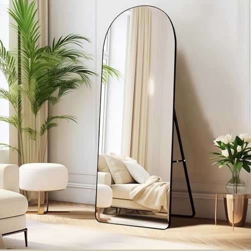ECHOLYMTT Ganzkörperspiegel 180 x 65 cm, Schwarz Leicht und Gehärtetes Glas | Aluminiumrahmen, Gewölbt, moderner Stil, Anlehnen oder Freie Platzierung, für Schlafzimmer, Wohnzimmer