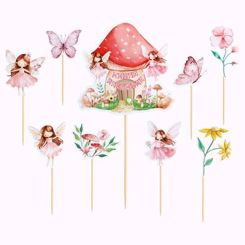 Blumomon 25 Stück Kleine Blumen Fee Kuchen Topper Mädchen Fairy Kuchen Deko Märchen Feen Geburtstag Kuchen Dekoration Pilz Zimmer Blumen Fee Party Dekoration