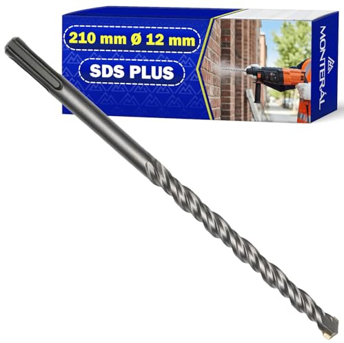 Broca Hormigon SDS Plus Ø 12 mm x 210 mm Fabricada en Acero y Carburo de Tungsteno - Broca para Hormigon se Puede Usar para Ladrillo Paredes Piedra Hormigón Armado - MONTERAL