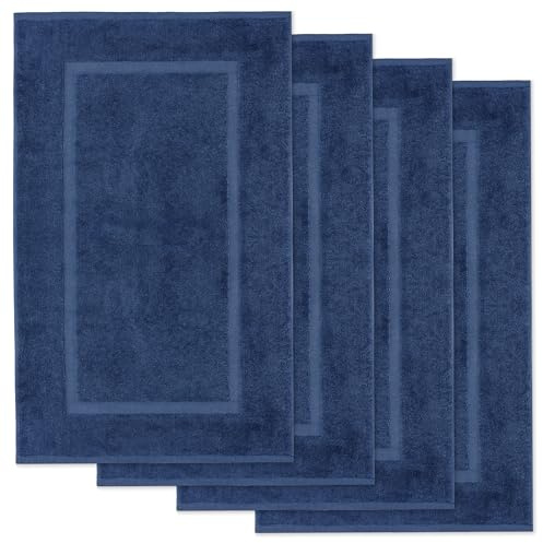 Lavea® 4er Set Badematte 50x80 cm – Navy | Badezimmerteppich 100% Baumwolle, 800 g/m², saugstark, waschbarer Badteppich, Badvorleger – Frottierserie Elena