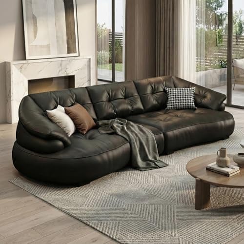 GULFXDS Modernes Cloud Design Ledersofa mit Kissen, geeignet für Wohnzimmer und Büros. Großes Sofa.(Schwarz)