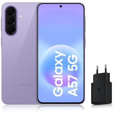 Samsung Galaxy A57 5G, Smartphone Android 5G avec l'IA Accessible à Tous, 128 Go, RAM 8 Go, Chargeur Secteur Rapide 25W Inclus, Smartphone déverrouillé, Lavande, Version FR