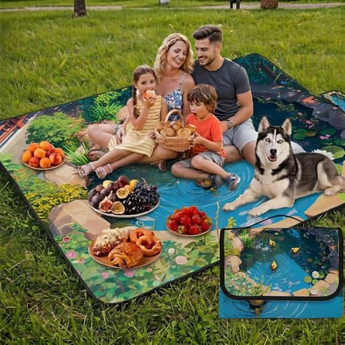 Groß Picknickdecke 200x300cm,Outdoor Picnic Blanket Wasserdicht Sandfest Stranddecke Kleine Entchen,Campingdecke mit PVC-Rückseite,XXL Strandmatte Faltbar für Park,Strand,Garten-Teich UZ-784