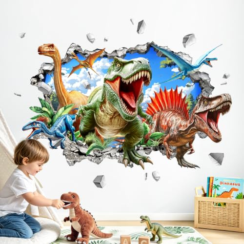 Supzone Wandtattoo Dinosaurier 3D XXL Wandsticker Dino Wandaufkleber | Dino Tyrannosaurus Wandaufkleber für Kinderzimmer Jungen Babyzimmer Jungenzimmer Schlafzimmer Wanddeko