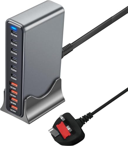 USB Charging Station, GaN III Charger Laptop, Phone Fast Charger Plug | 2 PD140W+2 PD100W+2 PD65W USB C, 4 QC30W USB A,Compatible with MacBook Pro/Air,Dell XPS,iPhone 15/16/14/ Pro,iPads,Steam Deck