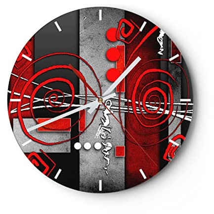 Modern Wanduhr Grafik geometrische figuren kreis 40x40cm Rund Groß Wand Uhr Glas Analog Zimmeruhren Küche Büro Wohnzimmer Glasuhr Wall Clock Dekoration Design Wanddekoration Küchenuhr C3AR40x40-0599