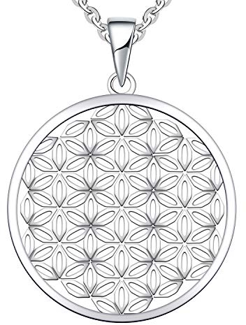 JO WISDOM Damen Kette Lebensblume Silber 925 Halskette Anhänger Blume des Lebens Amulett mit Weiß Vergoldet,Schmuck für Frauen