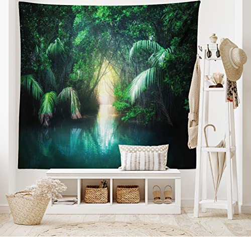 ABAKUHAUS Urwald Wandteppich, Mangrove Regenwald See aus Weiches Mikrofaser Stoff Waschbar ohne Verblassen Digitaldruck, 150 x 110 cm, Teal Grün