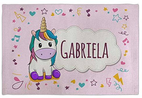 Einhorn Tischset Kinder mit Name. Flachs. Verschiedene Ausführungen. Rosa Einhorn