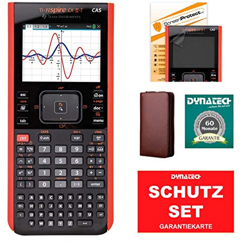TI-Nspire CX II-T CAS Grafikrechner + Schutztasche braunes Rindsleder + Garantieverlängerung +ScreenProtect Displayschutzfolie UltraClear