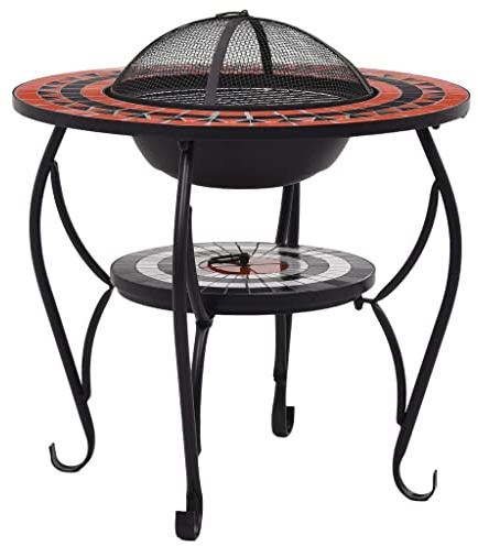vidaXL Feuerschale Mosaik Feuerstelle Grill Gartenfeuer Feuerkorb Terrassenofen Grillfeuer Garten Terrasse Balkon Terrakotta Weiß 68cm Keramik
