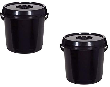 Whitefurze Set of 2 Handled 14Lt Plastic Reusable Nappy Bucket Bin with Lid (Black)