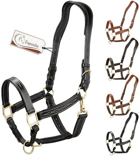 Esposita anatomisches Lederhalfter Deluxe Halfter aus Leder für Pferde Stallhalfter Pferdehalfter - Schwarz Full