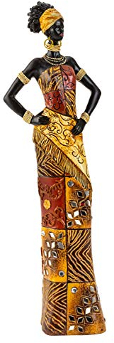 Lifestyle & More Moderne Skulptur Dekofigur Frau Afrikanerin stehend mit bunten Kleidern Mehrfarbig aus Kunststein Höhe 35 cm