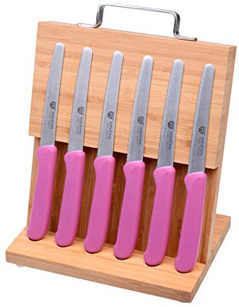 GRÄWE Magnet-Messerhalter Bambus mit Brötchenmessern pink