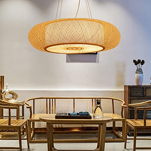 Vintage Pendellampe Natürlicher Retro Bambus Hängelampe Pendelleuchte E27 Höhenverstellbar Esszimmer Schlafzimmer Hängeleuchte Wohnzimmer Küche Bar Teestube Kronleuchter Beleuchtung Deckenleuchte,80cm