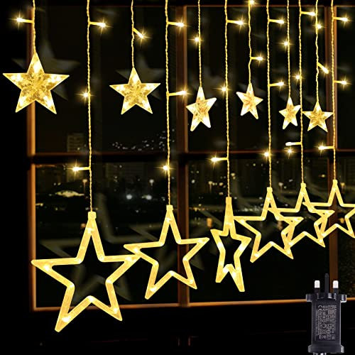 Opard 138LED Window Light with 12 Stars 8 Lighting Modes Timer&Memory Function Curtain Lights for Christmas Decoration, Bedroom, Wedding