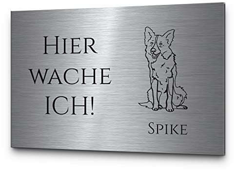 Vorsicht vor dem Hund Schild personalisierbar Deutscher Schäferhund Vorsicht Hund | Gravur auf Edelstahl rechteckig | Hinweisschild Langlebig robust für draußen Hundezubehör