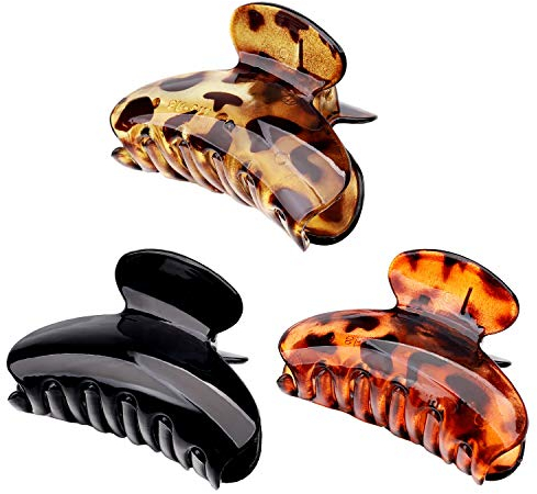 Pince à Griffes Cheveux, Lot de 3 Pince à Cheveux Léopard Plastique Pince a Cheveux Con Griffes Épaisses Petite Pince à Cheveux en Acrylique Hair Claw Clip pour Femmes Filles (3 Couleurs)
