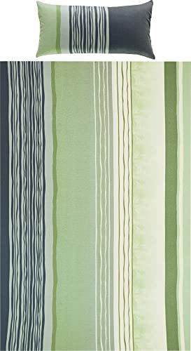 REDBEST Bettwäsche, Bettgarnitur Single-Jersey grün-grau Größe 80x80 cm / 135x200 cm - Wendekissenbezug, temperaturausgleichend, bügelfrei, mit Reißverschluss