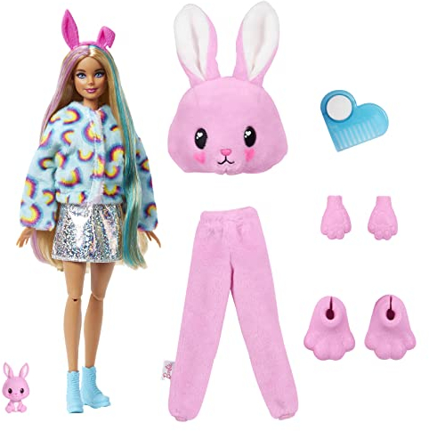 Barbie Cutie Reveal Coffret poupée Lapin avec 10 Surprises, Jouet pour Enfant, HHG19