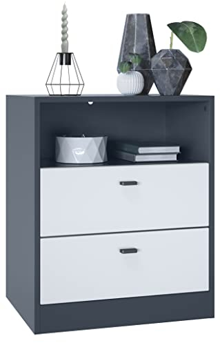 Vladon Kommode Pino V1, Made in Germany, Nachttisch mit 2 Schubladen & 1 offenem Fach, Anthrazit matt/Weiß matt ohne LED (56 x 67,5 x 36 cm)