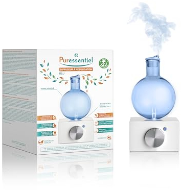 Puressentiel - Diffuseur d'huiles essentielles à Nébulisation - BLU - Diffuseur Aromathérapie en bois d'hévéa et verre soufflé - Diffusion à froid - Sans eau