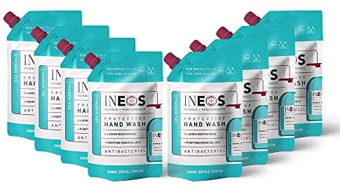 INEOS - Hand Soap Refills - Protective Handwash - Sea Minerals - Liquid - Cleansing – Pack of 8 x 500ml, Packaging May Vary