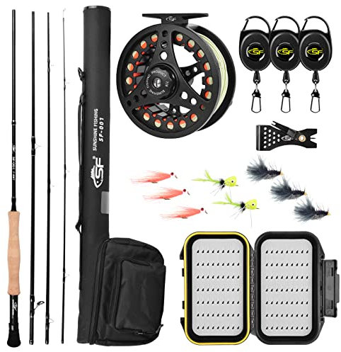 SF Fliegenfischen, mittelschnelles Action-Ruten-Kombi-Set, 4-teilig, 2,8 m oder 2,4 m, Aluminiumrolle, Fliegenrute, Reisekoffer, Fliegenbox mit Fliegenstarter-Outfit für neue und jüngere Angler