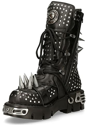 New Rock Boots 1535-S1 Unisex Metallisch Schwarz Leder Gothic Spike Stiefel 3