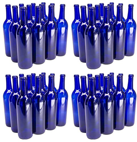 North Mountain Supply Lot de 48 bouteilles de vin bordeaux en verre avec fond plat Finition liège 750 ml (4 boîtes de 12) – Bleu cobalt
