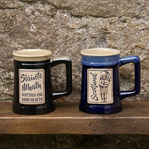 Glen Appin Stoneware Beer Mug Scotland Pottery Steins Set of 2 Scottish Mugs 20.3oz (600 ml) (Black and Blue)