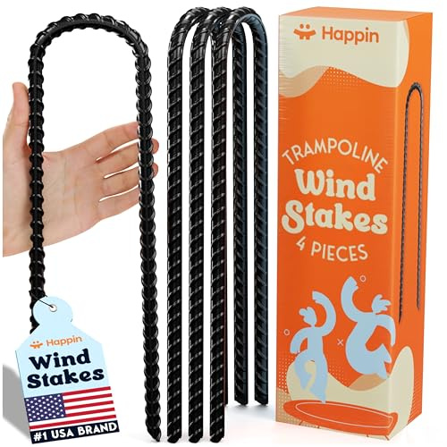 Happin® Trampolinpfähle, Trampolin-Zubehör, Bodenpfähle, strapazierfähig, Bodenanker zum Einschrauben, Bewehrungsstäbe, Zeltanker, Hofspikes, verzinkter Stahl (4 Stück, schwarz)