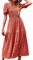 BebreezChic Damen Sommerkleid Rundhals Kurzarm Puffärmel Gerüschter Gerafftes Freizeitkleid mit Hoher Taille Strandkleid Cocktailkleider, Orange Saumon L