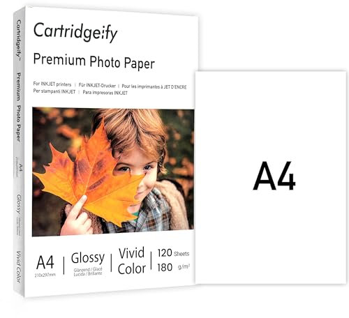 Cartridgeify Premium Fotopapier, glänzend, A4 (210 x 297 mm), 120 Blatt, 180 g/m², für alle Tintenstrahldrucker