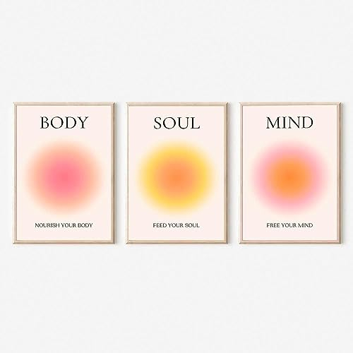 Enthusiasm Leinwandbild, Gemälde, Geist, Körper, Seele, positives Aura-Poster für Zimmer, ästhetisch, 20 x 25 cm, 3 Stück