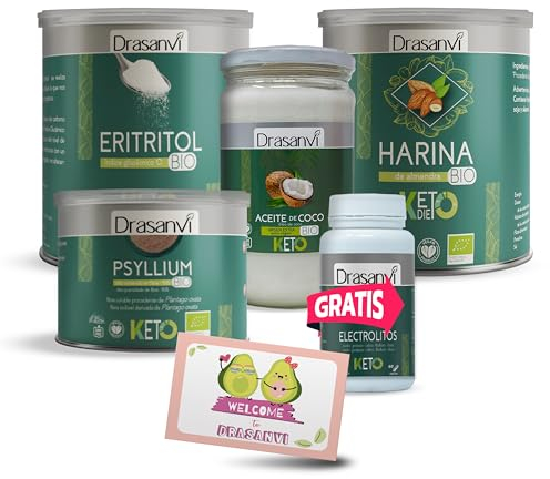 DRASANVI PACK ESPECIAL DIETA KETO REPOSTERÍA + REGALO ELECTROLITOS | Harina de Almendras Bio, Psyllium Bio, Eritritol Bio, Aceite de Coco Virgen Extra Bio | Sin Gluten