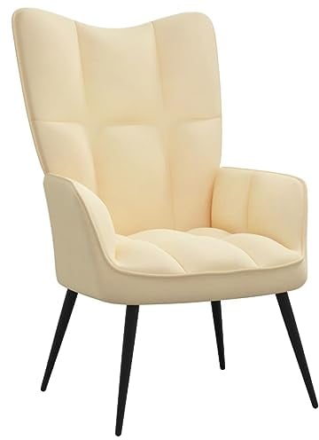 vidaXL Relaxsessel, Sessel mit Stahlgestell, Relaxstuhl Polsterstuhl mit Armlehne, Fernsehsessel Polstersessel Wohnzimmer, Modern, Cremeweiß Samt